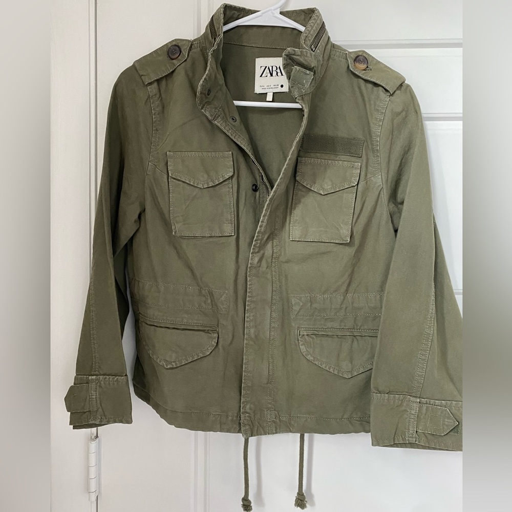 Zara Army Utility Jacket With Adjustable Waist Gem
